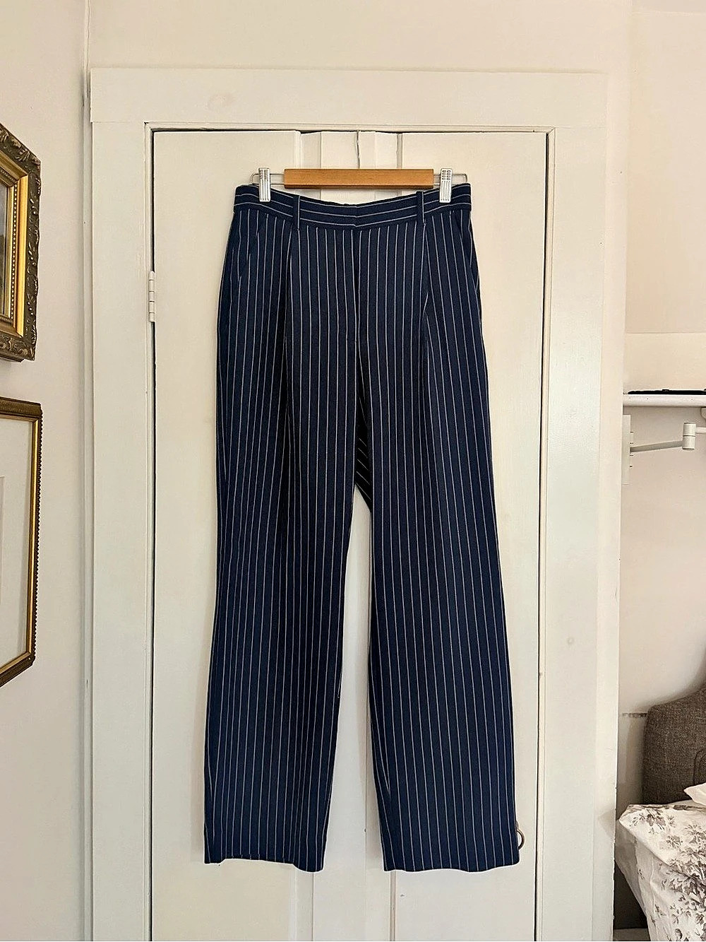 Striped Wide Leg Pants in Blue & White Like New